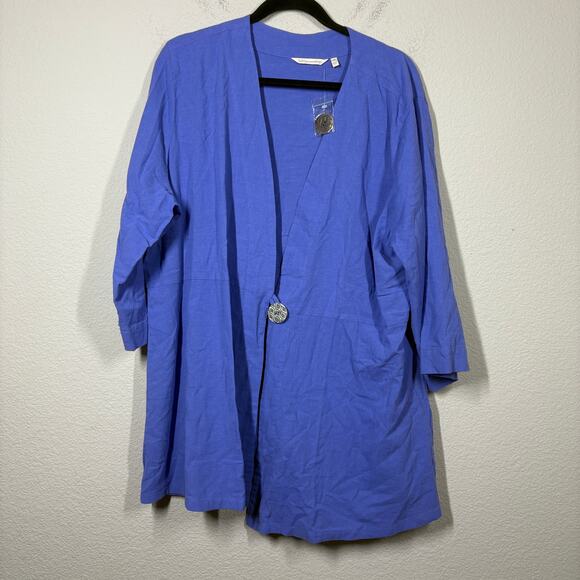 Soft Surroundings Plus Size 2X Benedetta Gauze Topper Cardigan Blue One Button - Picture 2 of 7